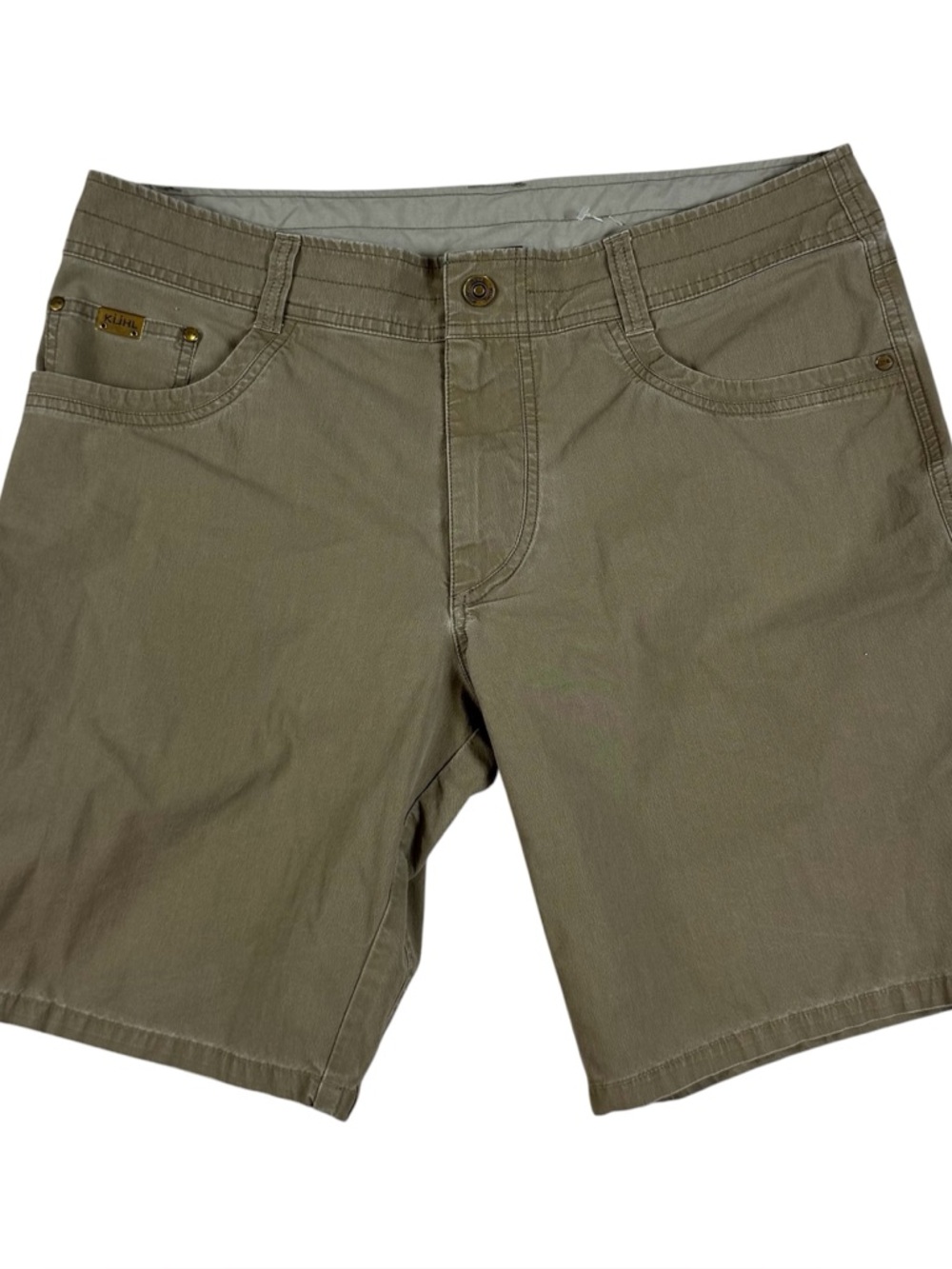 KUHL Ramblr Brown Cargo Shorts Vintage Patina Dye Outdoor Hiking Camping Men 36